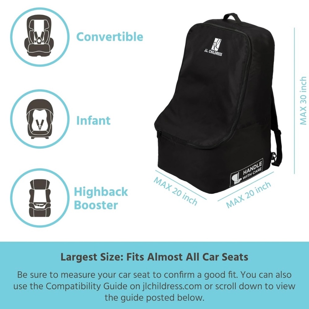 J.L. Childress Deluxe Padded Car Seat Bag Backpack Black